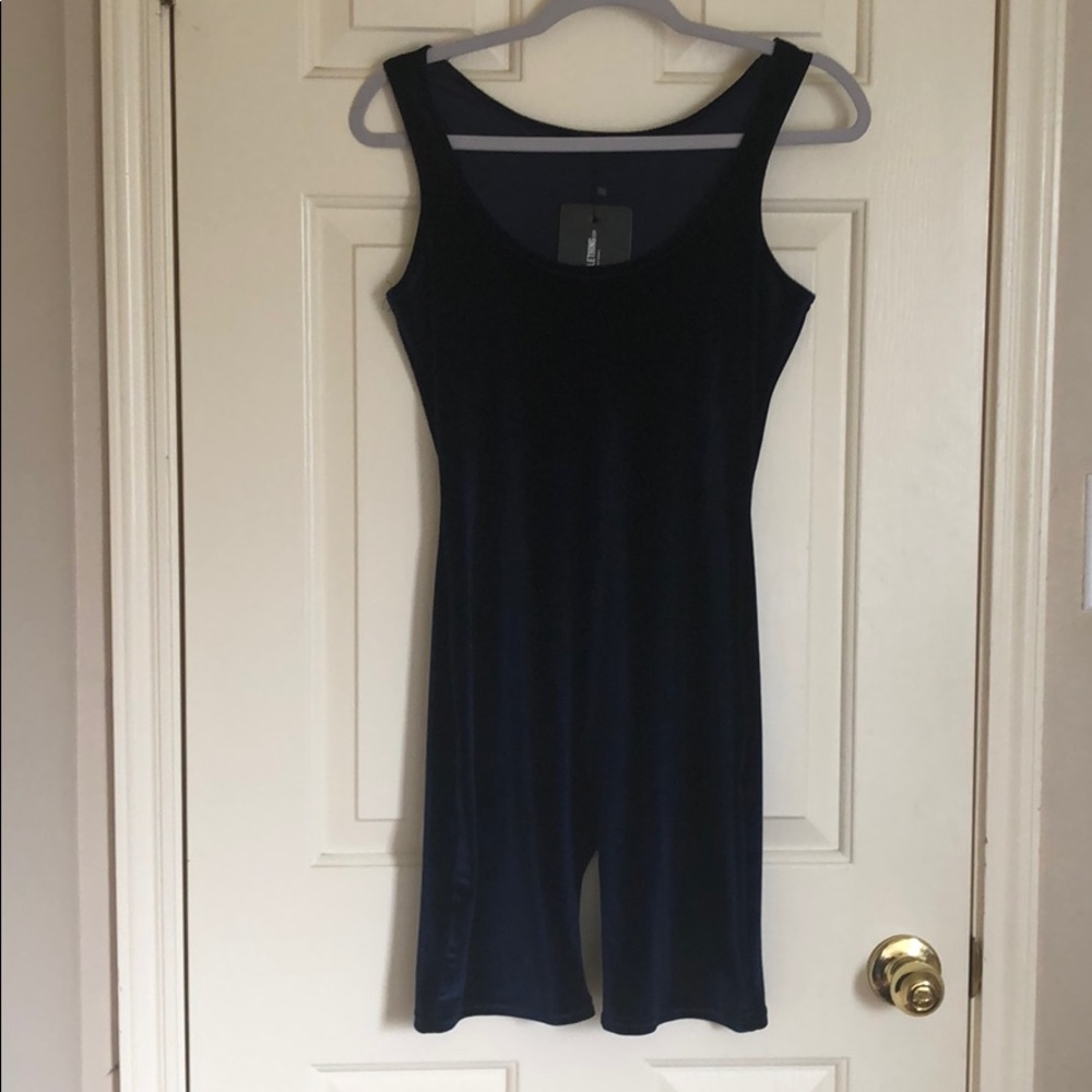 Navy Velvet Scoop Neck Unitard